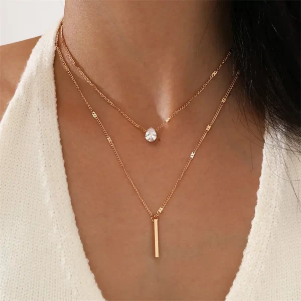 Crystal Zircon Heart Star Charm Layered Pendant Necklace Set for Women Charms Fashion Square Rhinestone Female Vintage Jewelry - Image 2