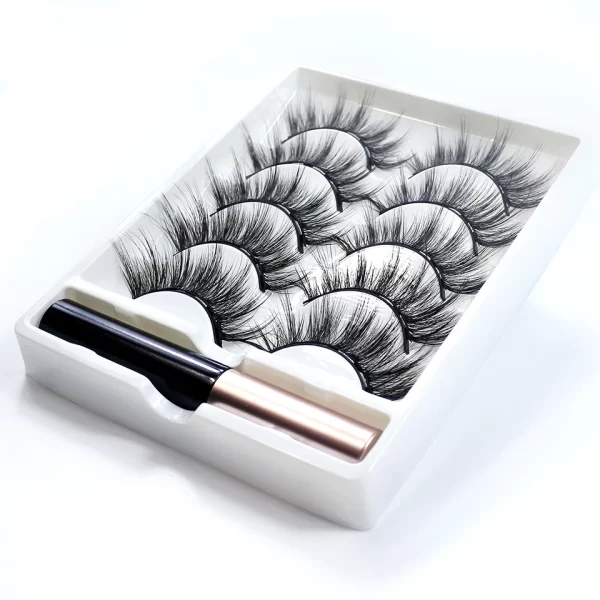 REDSIREN 5Pairs Magnetic Eyelashes With Eyeliner Reusable Thick Natural Eye Lashes New 5Piece Magnet False Eyelashes - Image 4
