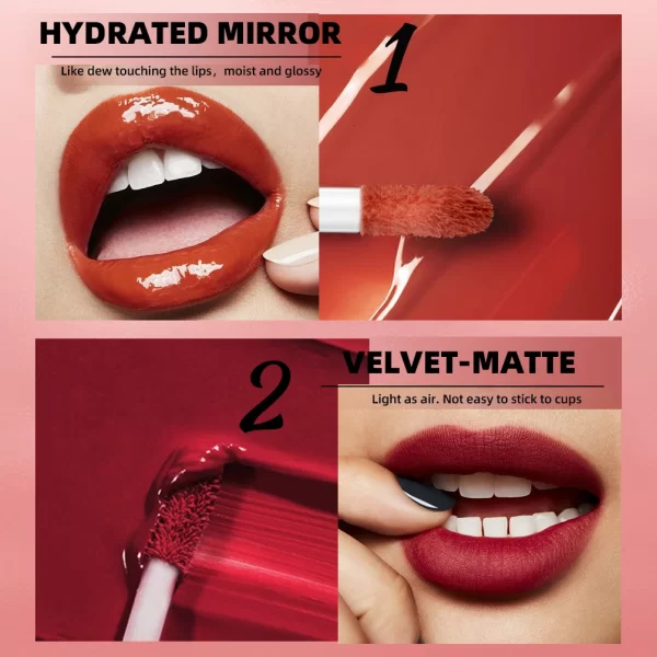 6 Colors Double-end Lipgloss And Matte Liquid Lipstick 2 In 1 Stick Long-lasting Mirror Lip Glaze Sexy Red Tint Lip Makeup Sets - Image 4