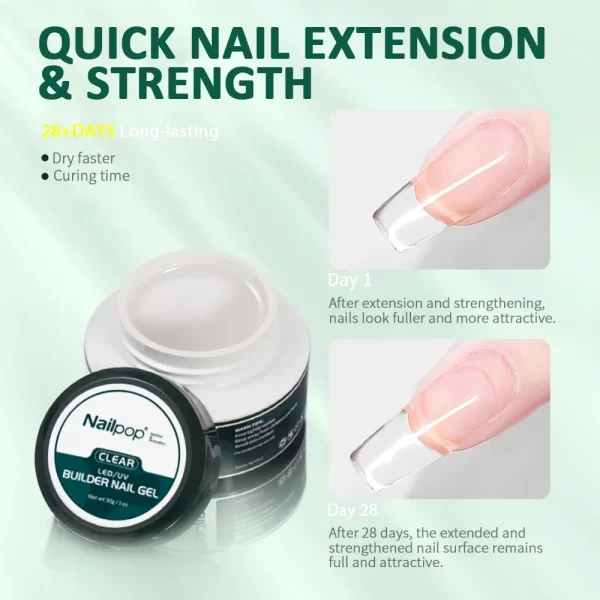 NAILPOP LED/UV Builder Nail Gel 3 Colors Nail Extension Gel Kit Nude Pink Clear Hard Gel Builder Nail Strengthener Manicure Set - Image 2
