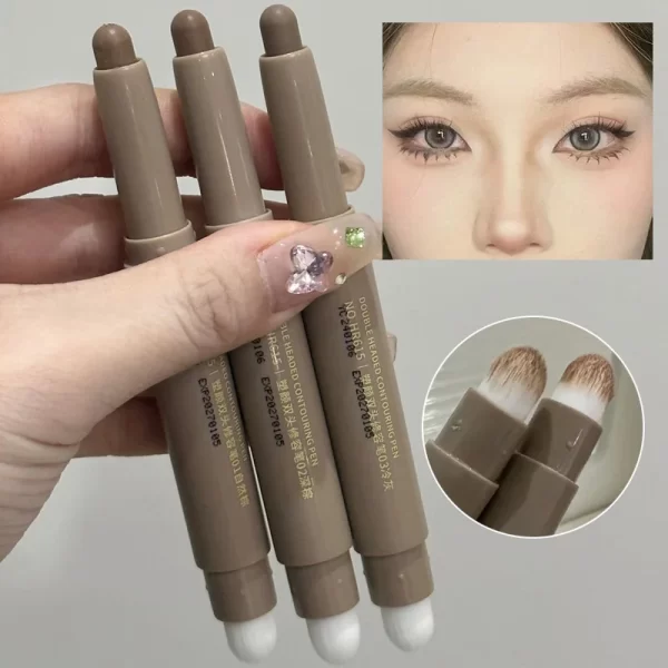 Nose Shadow Bronzers Contouring Makeup Pen Natural Grey Brown Three-dimensional Face Matte Shadow Cream Contour With Brush - Image 2
