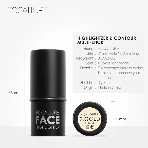 Wholesale FOCALLURE Bronzer Highlighter Stick Waterproof Body Face Contour Corrector Illuminator Cream For Women's Makeup - Image 5