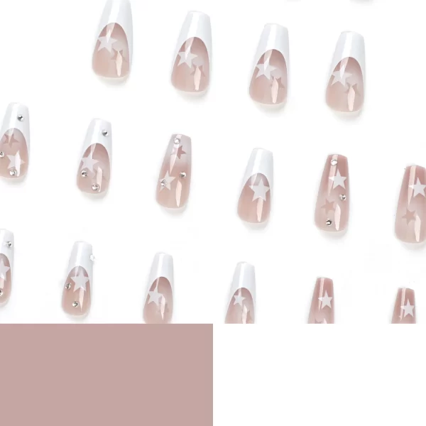 24pcs White French False Nails y2k White Star Ballerina Coffin Press on Nails Detchable Full Cover Fake Nails Tips For Girls - Image 5