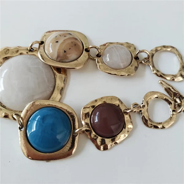 2024 New ZA Indian Ethnic Vintage Bracelet Women Fashion Boho Statement Charm Metal Hollow Links Resin Stone Bracelets Jewelry - Image 5