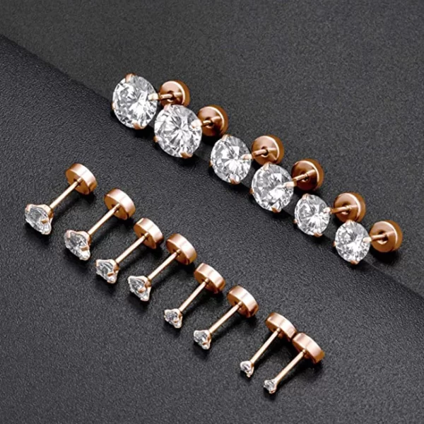 1Pairs Stainless Steel Crystal Studs Earrings For Women Men 4 Prong Tragus Round Clear Cubic Zirconia Piercing Earrings Jewelry - Image 3
