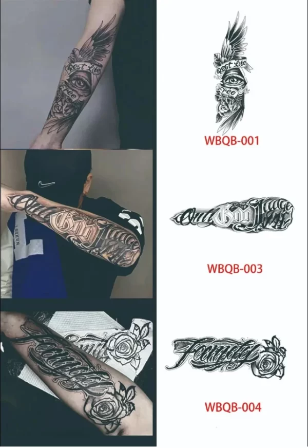 4 Sheets Fake Tattoo Sleeve Arm Body Art Long Lasting 15 Days Herbal Juice Ink Temporary Tattoo Sticker Text Wings Totem Men - Image 7