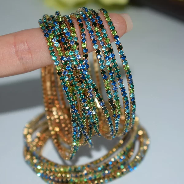 50pcs/Set Fashion Gold Multiple Colour Crystal Rhinestone Elastic Bracelet Bangle Bling Wristband Women Wedding Bridal Jewelry - Image 42