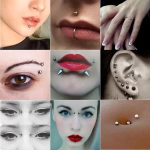 8pcs Fake Lip Nails & 50pcs Stickers Eyebrow Ear Stud Non Piercing Earring Studs Teens Hip hop Fake Nose Ring Body Jewelry