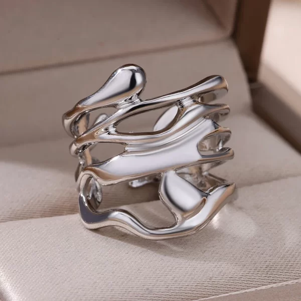 Stainless Steel Rings For Women Men Gold Color Hollow Wide Open Ring Female Male Fashion Wedding Party Finger Jewelry Gift 2024 - Image 3