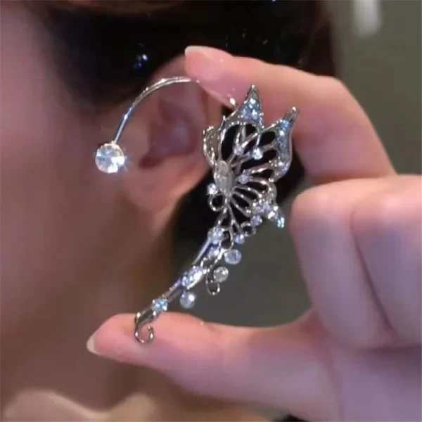 Korean Fashion Zircon Butterfly Elf Ear Cuff for Women Sparkling Zircon Crystal Without Piercing Clip Earrings Wedding Jewelry - Image 3