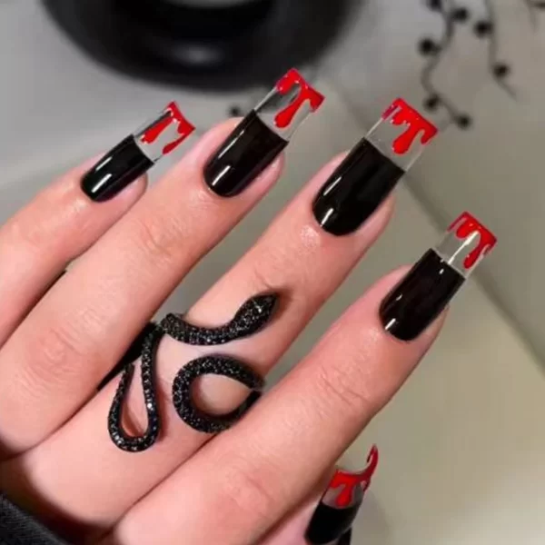 Hot New Women Girls 24Pcs Long Square Red French White Border Heart Full Coverage Wearable Fake Nail Press on Nail Art - Image 9