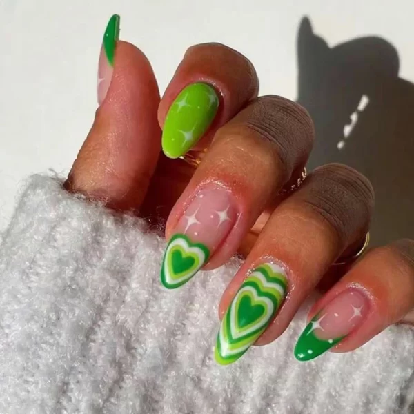 24pcs press on nails  Long Almond Blue Line Love Flower Lattice Print Fake Nail french tip press on nails cute nail - Image 13
