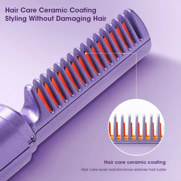 2 in 1 Wireless Hair Hot Comb Hair Straightener Curler Comb Fast Heating Negative Ion Straightening Curling Brush Styling Tools - Image 4