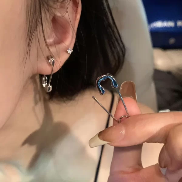 Korean Punk Rock Grunge Silver Color Metal Safety Pin Stud Earrings For Women Men 90s Aesthetic EMO Y2K Jewelry Accessories - Image 5