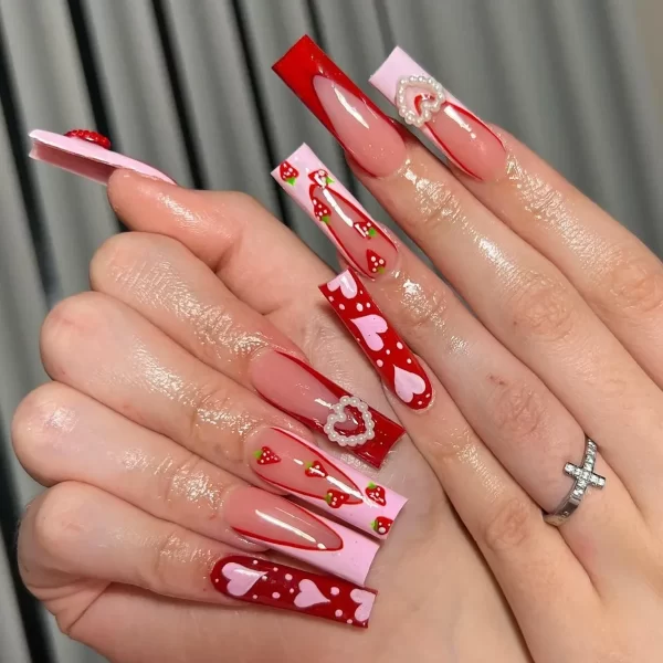 Sweet Romantic Pink Lips Print Wearable Fake Art Nail Spice Girl Frosted False Nails Valentine's Day Press on Nail Glue Manicure - Image 6