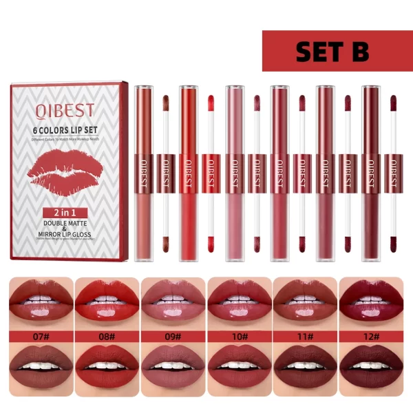 6 Colors Double-end Lipgloss And Matte Liquid Lipstick 2 In 1 Stick Long-lasting Mirror Lip Glaze Sexy Red Tint Lip Makeup Sets - Image 8