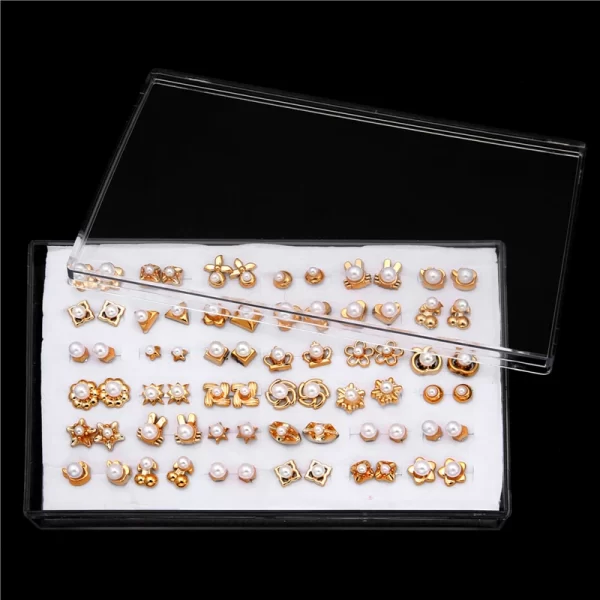 18/36Pairs Colorful Rhinestone Hollow Heart Star Flower Animal Mix Style Moon Crown Small Plastic Stud Earrings Set For Women - Image 29