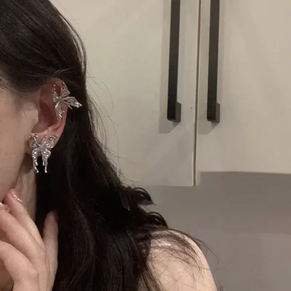 2024 New Y2K Aesthetic Hip Hop Punk Style Liquid Butterfly Zircon Earring for Woman Cool Metal Big Earrings Jewelry Wholesale - Image 9