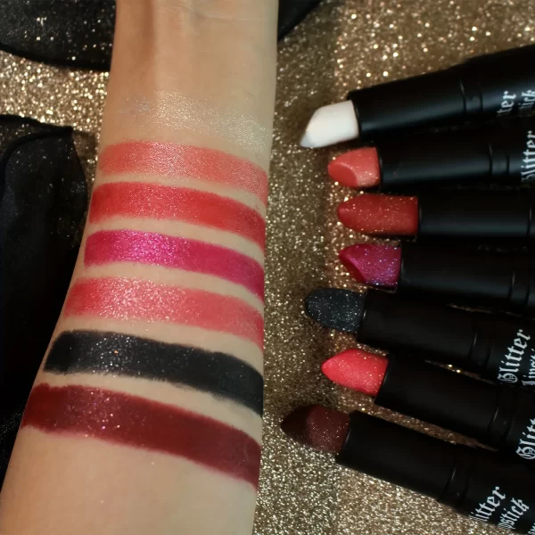 7 Colors Glitter Lipstick Hydrating Sparkling Shine Lip Color Nonstick Highly Pigmented Formula Gives Metallic Finish Lip Makeup - Image 4