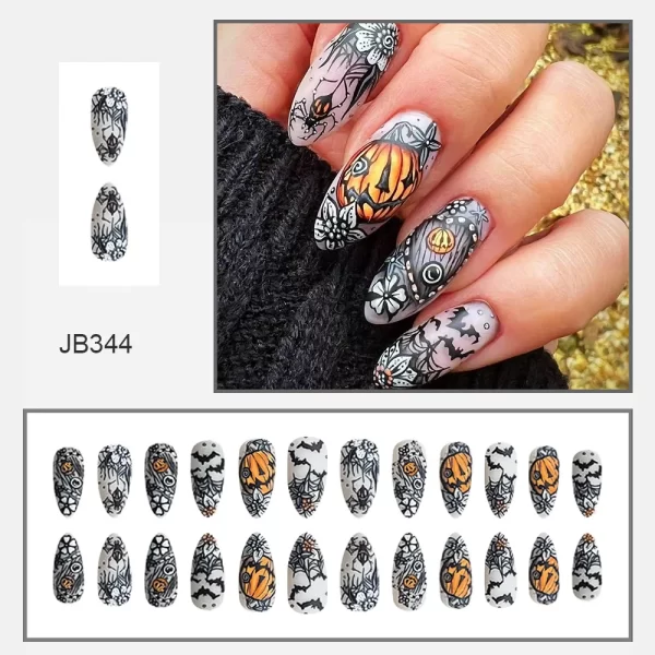 24pcs Matte Almond Press on Nails Pumpkin Bat Spider Halloween Fake Nail Patch Full Cover Wearable Halloween DIY False Nail Tips - Image 8