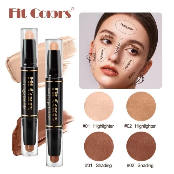 Dual-end Highlighter Concealer Stick Contour Shadow Smear Pen Brighten Face Body Nose Shadow Multi-functional Contouring Sticks - Image 3