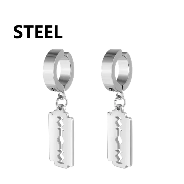 Fashion Stainless Steel Blade Earrings Vintage Razor Hollow Drop Earrings Women Men Punk Jewelry Hip Hop Street Dangle Earrings - Image 11