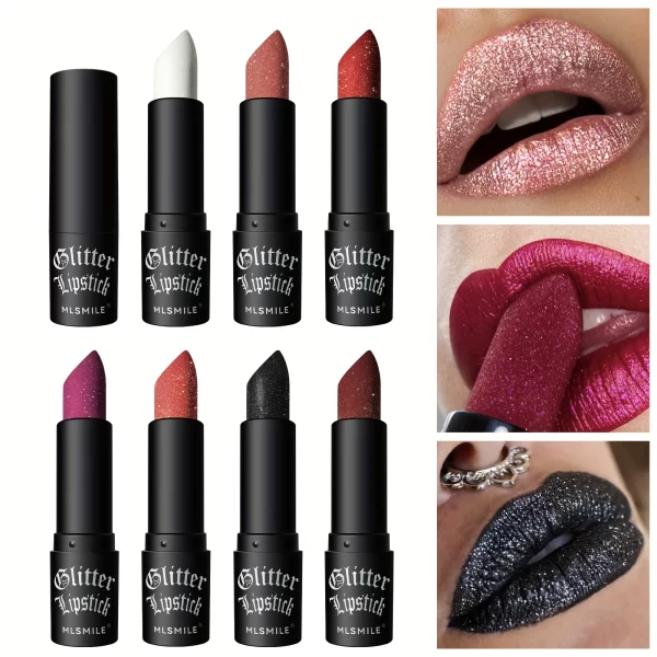 7 Colors Glitter Lipstick Hydrating Sparkling Shine Lip Color Nonstick Highly Pigmented Formula Gives Metallic Finish Lip Makeup - Image 5
