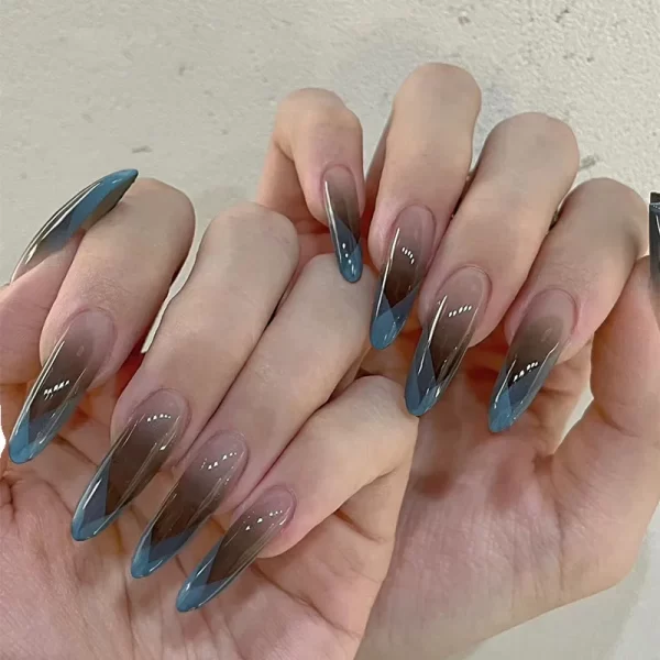 Wine Red Fake Nail Tips Long Pointed Head Glossy Press on Nails Wearable Full Cover INS Gradient Color False Nail Tips 24pcs - Image 11