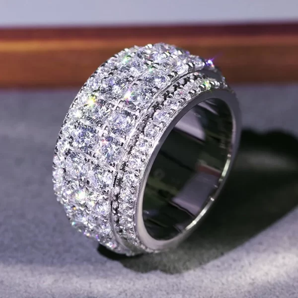 Huitan Full Bling Iced Out Cubic Zirconia Wide Ring for Women Round Band Silver Color Gorgeous Female Accessory Wedding Jewelry - Image 3