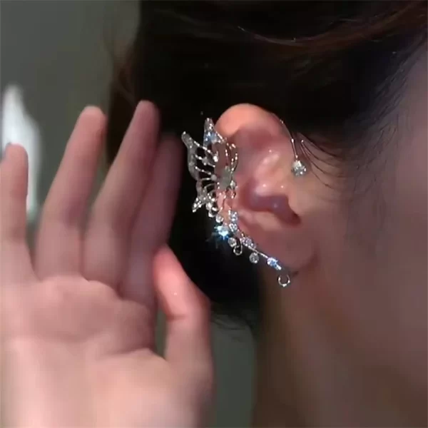 Korean Elf Butterfly Ear Cuff Without Piercing Clip Earrings for Women Elegant Sparkling Zircon Crystal Ear Clip Wedding Jewelry - Image 4