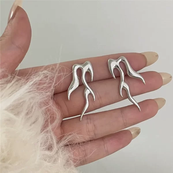 Street Hip hop Silver Metal Personality Wild Cool Flame Shape Earrings Boys and Girls Fashion Nightclub Earrings Gift 2022 New - Image 6