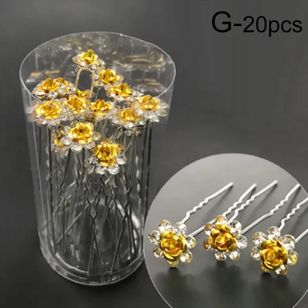 20pc/pack Women U-shaped Hair Fork Pin Crystal Rose Flower Hairclips Rhinestone Hair Stick Wedding Bridal Jewelry Headwear - Image 16