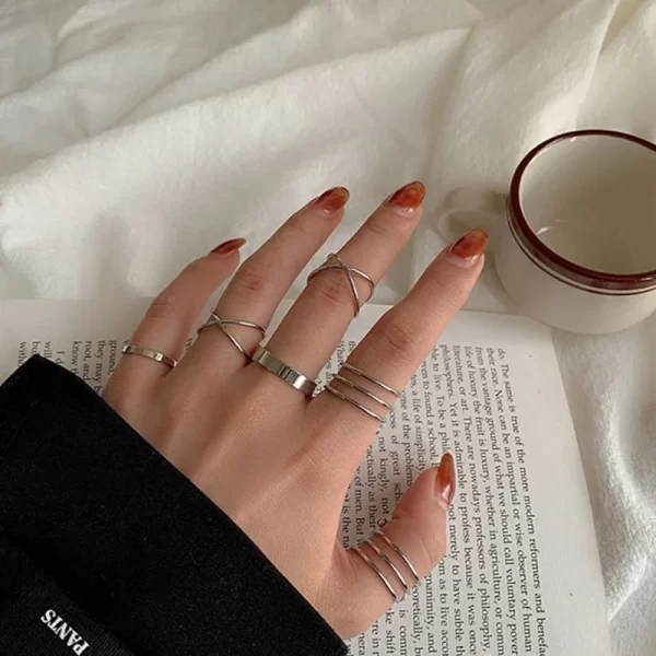 Bohemian Gold Color Cross Wide Rings Set For Women Girl Simple Chain Finger Tail Rings 2022 NEW Bijoux Jewelry Gifts Ring Female - Image 11