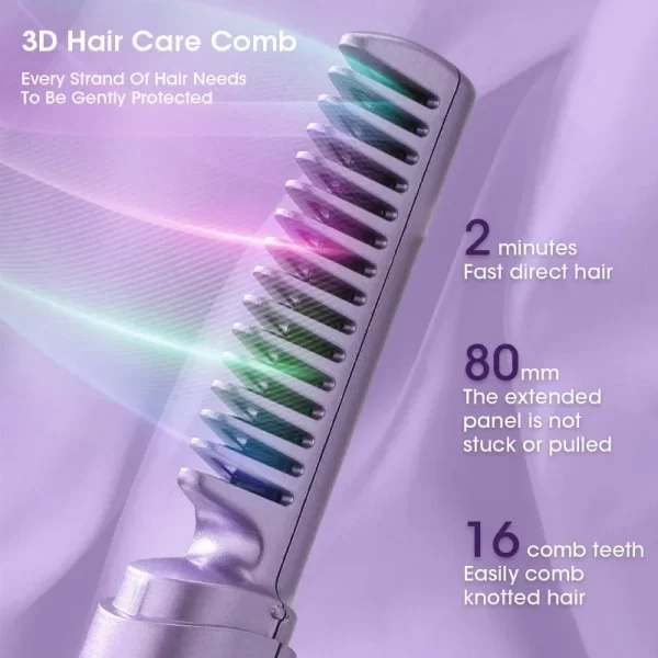 2 in 1 Wireless Hair Hot Comb Hair Straightener Curler Comb Fast Heating Negative Ion Straightening Curling Brush Styling Tools - Image 2