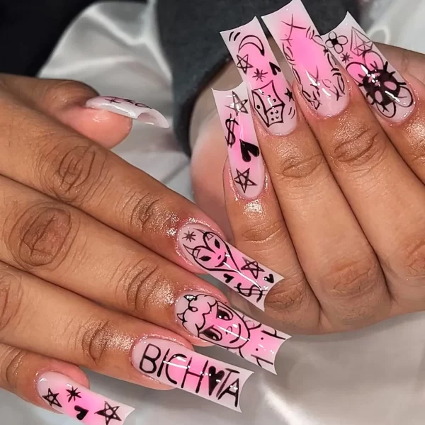 Sweet Romantic Pink Lips Print Wearable Fake Art Nail Spice Girl Frosted False Nails Valentine's Day Press on Nail Glue Manicure - Image 15