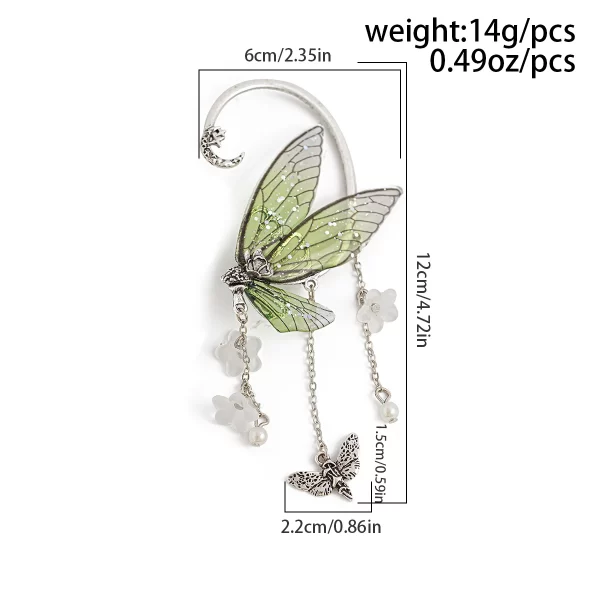 KunJoe Vintage Elf Butterfly Wings Ear Clips Earrings for Women Without Drilling 2024 Trend Flower Tassel Non Piercing Ear Cuff - Image 6