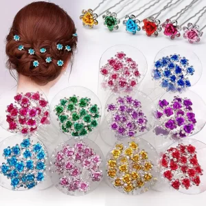 20pc/pack Women U-shaped Hair Fork Pin Crystal Rose Flower Hairclips Rhinestone Hair Stick Wedding Bridal Jewelry Headwear