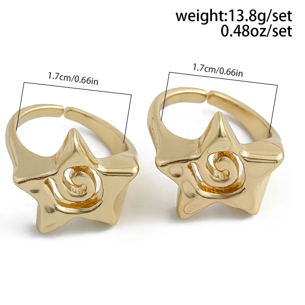 SHIXIN 2Pcs Design Three Dimensional Star Open Ring Set for Women Hip Hop Hollow Pentagrams Wide Finger Ring Girls Party Jewelry - Image 4