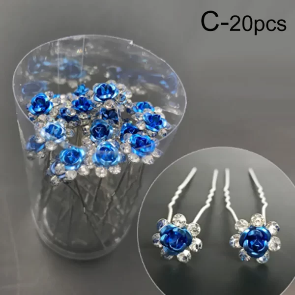 20pc/pack Women U-shaped Hair Fork Pin Crystal Rose Flower Hairclips Rhinestone Hair Stick Wedding Bridal Jewelry Headwear - Image 10