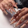 24Pcs Pink Butterfly Design False Nails Extra Long Coffin Fake Nails Wearable French Ballet Press on Nails Full Cover Nail Tips - Image 8
