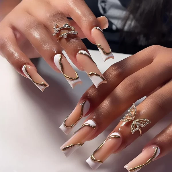 24Pcs Pink Butterfly Design False Nails Extra Long Coffin Fake Nails Wearable French Ballet Press on Nails Full Cover Nail Tips - Image 8