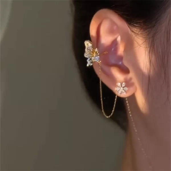 Korean Elf Butterfly Ear Cuff Without Piercing Clip Earrings for Women Elegant Sparkling Zircon Crystal Ear Clip Wedding Jewelry - Image 7