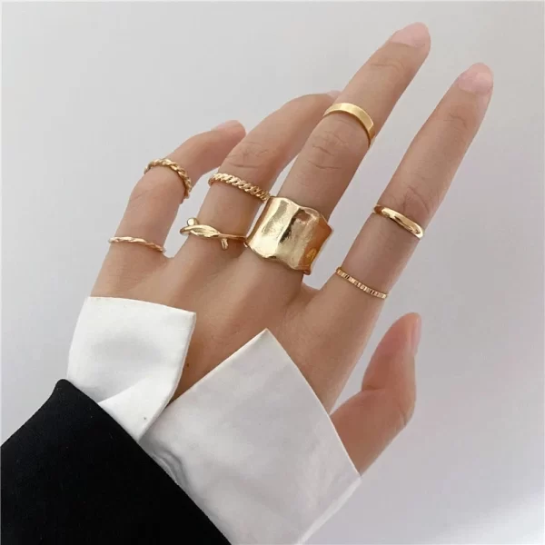 Bohemian Gold Color Cross Wide Rings Set For Women Girl Simple Chain Finger Tail Rings 2022 NEW Bijoux Jewelry Gifts Ring Female - Image 4