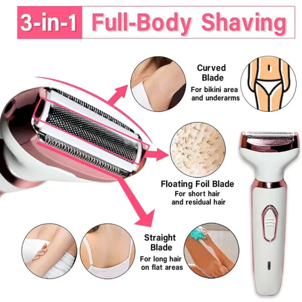 4 in 1 Electric Razor for Women Shaver Lady Shaver Body Hair Trimmer for Armpit Bikini Arm Leg Face Mustache Portable Painless - Image 4