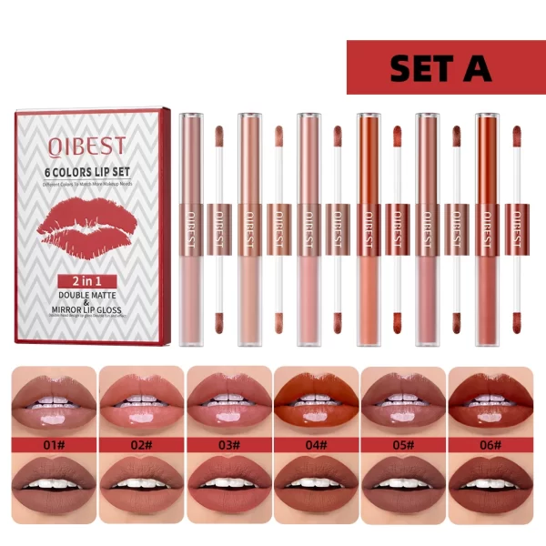 6 Colors Double-end Lipgloss And Matte Liquid Lipstick 2 In 1 Stick Long-lasting Mirror Lip Glaze Sexy Red Tint Lip Makeup Sets - Image 7