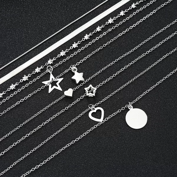9 Pcs Simple Choker Necklaces for Women Fashion Love Heart Star Pendant Layered Necklace Jewelry Gift European and American 2024 - Image 4