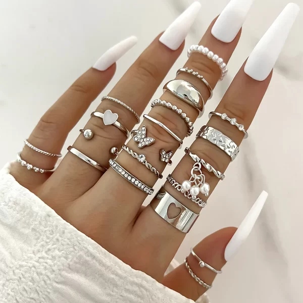Silver Color Geometric Knuckle Rings Set For Women Eye Cross Sun And Moon Leaf Charm Finger Ring Female Boho Party Jewelry - Image 14