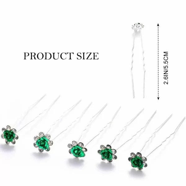 5pcs Women Hairpin Stick Wedding Bridal Green Crystal Pearl Hairpin U Shaped Hair Clip Barrettes Hair Accessories Wholesale - Image 2