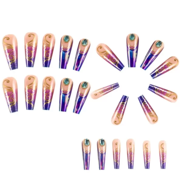 Long Ballerina False Nails Fashion French Purple Butterfly Fake Nails Full Cover Detachable Press on Nails Women Girls - Image 5