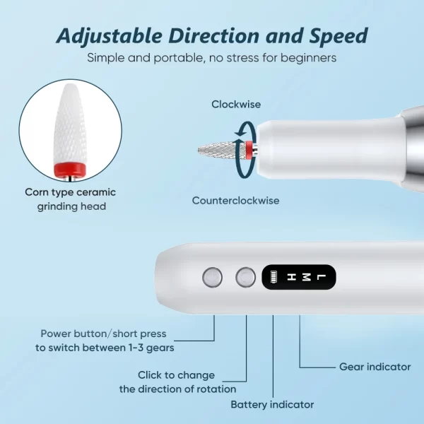 Electric Nail Polisher Drill Bits Professional Nails Grinding Polishing Dead Skin Removal Art Sanding File Pen Manicure Machine - Image 4